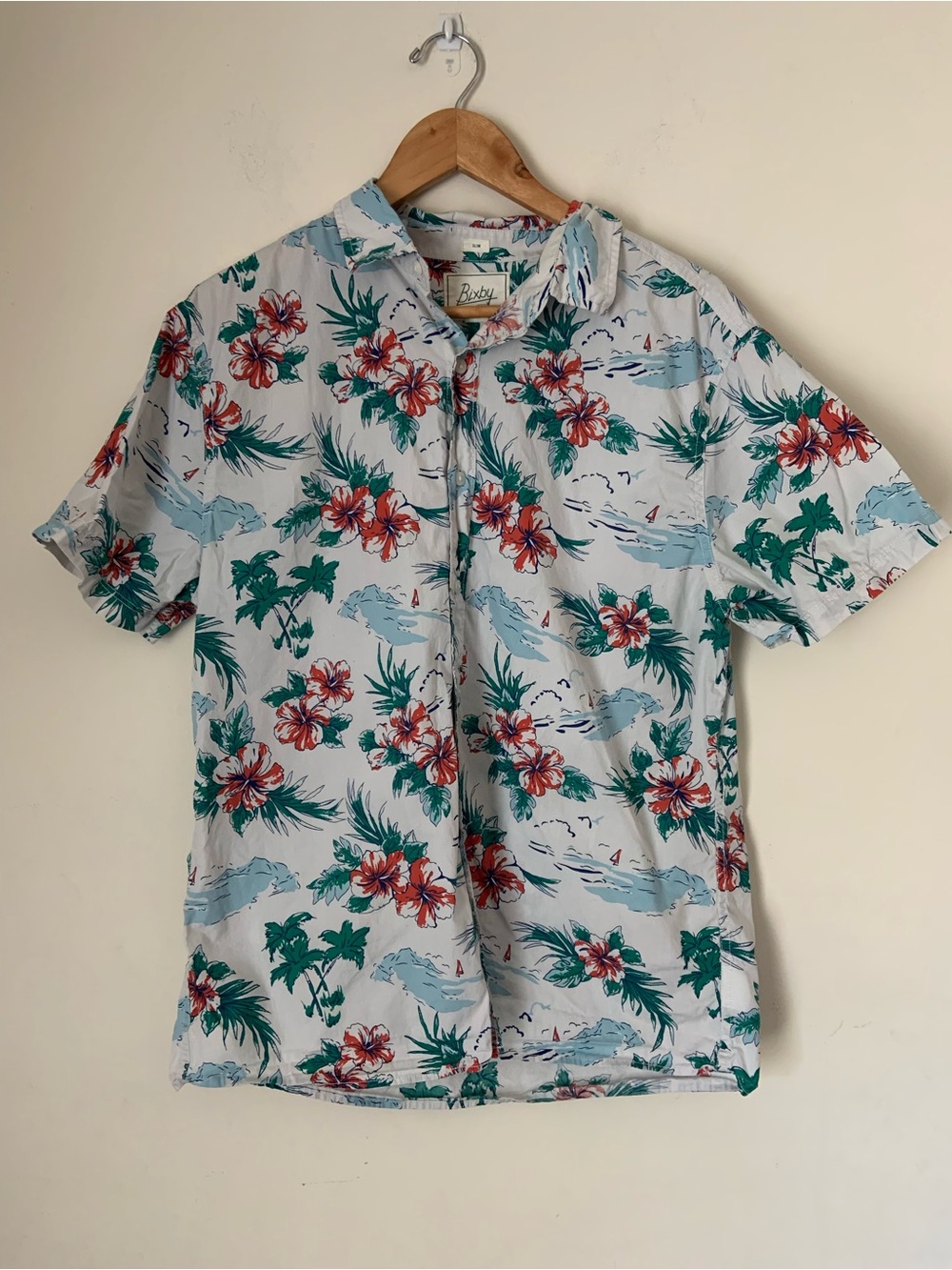 Bixby Men’s Hawaiian Floral Short-Sleeve Camp Shirt Tropical Print Slim Resort L